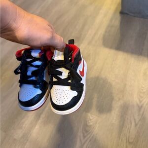 Jordan 1s Mid Nike Kids Sneakers - Black, White, Red Accents